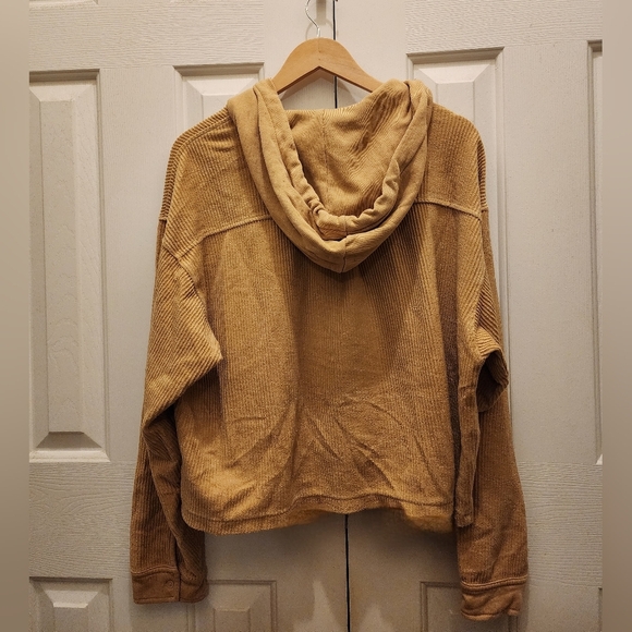 American Eagle Outfitters Button Up Cropped Corduroy Jacket Hoodie-size L-EUC 🤎 - Picture 6 of 9